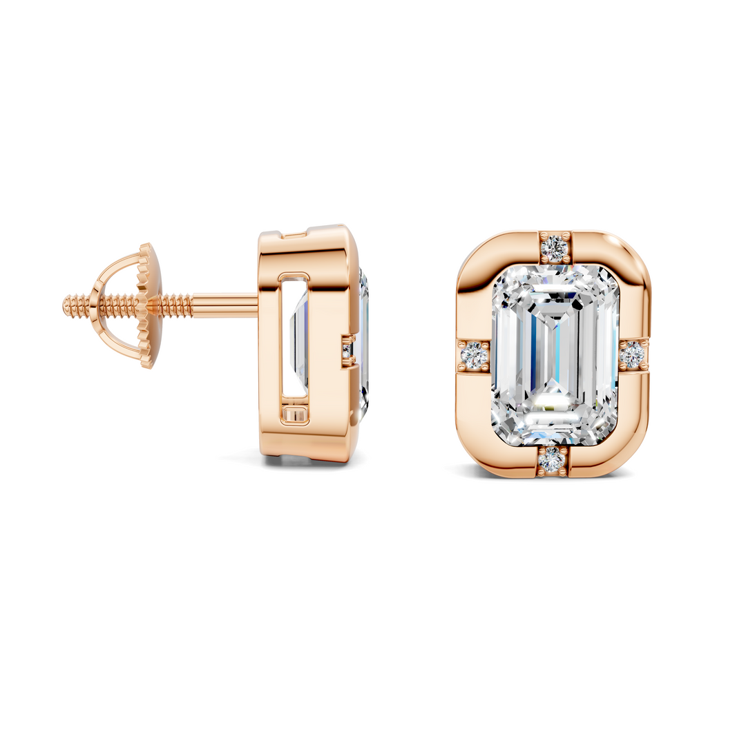 Emerald Cut Bezel Accent Stud Earrings