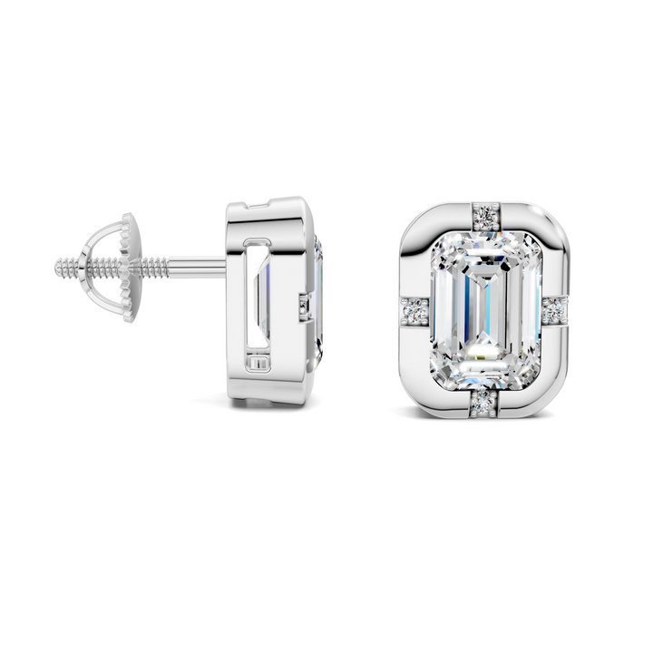Emerald Cut Bezel Accent Stud Earrings