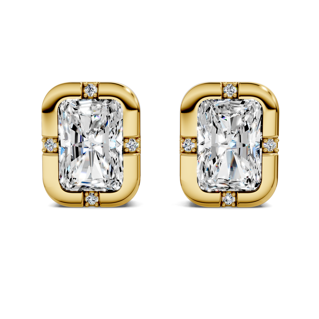 Radiant Cut Bezel Accent Stud Earrings
