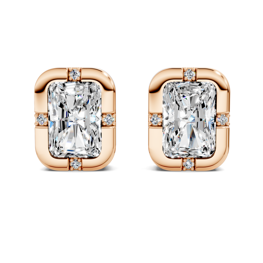 Radiant Cut Bezel Accent Stud Earrings