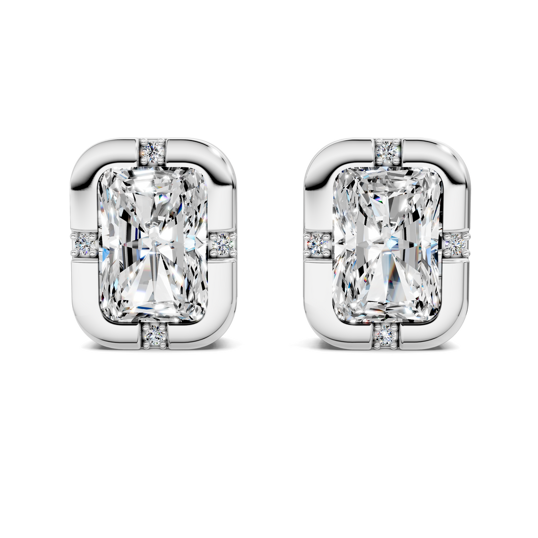 Radiant Cut Bezel Accent Stud Earrings