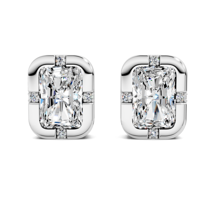 Radiant Cut Bezel Accent Stud Earrings