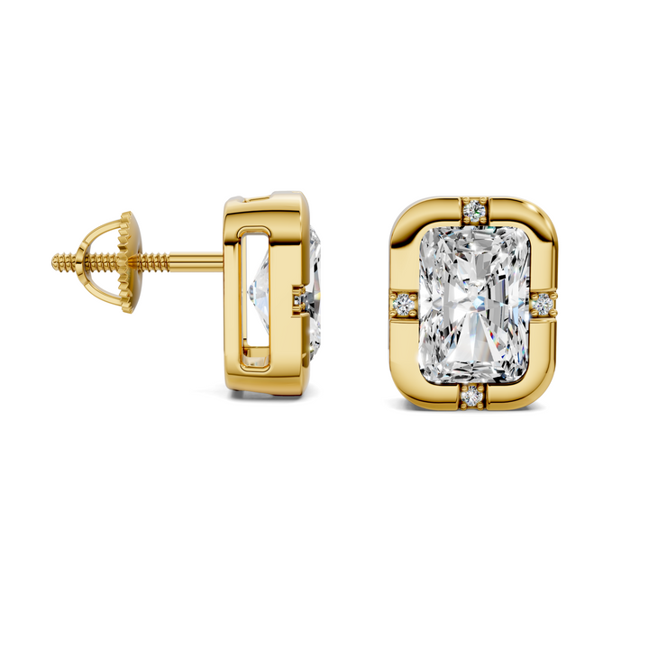 Radiant Cut Bezel Accent Stud Earrings