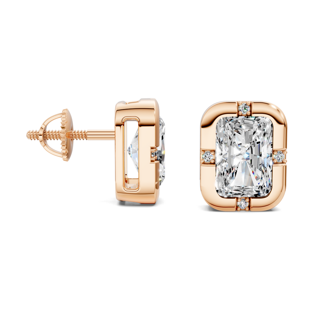 Radiant Cut Bezel Accent Stud Earrings