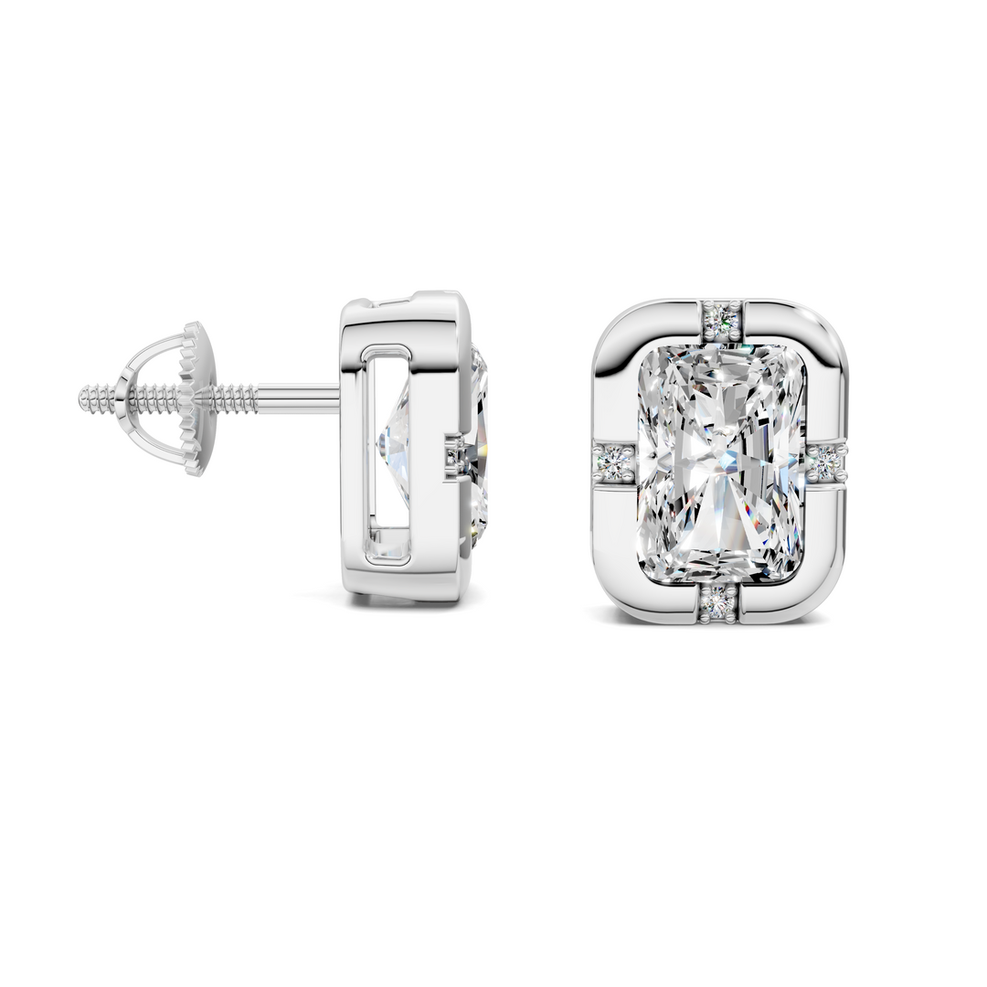 Radiant Cut Bezel Accent Stud Earrings