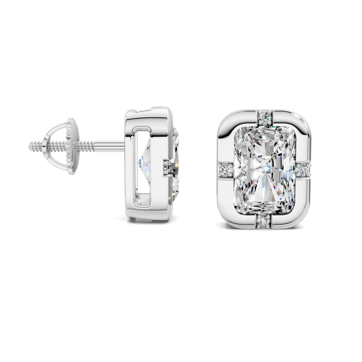 Radiant Cut Bezel Accent Stud Earrings