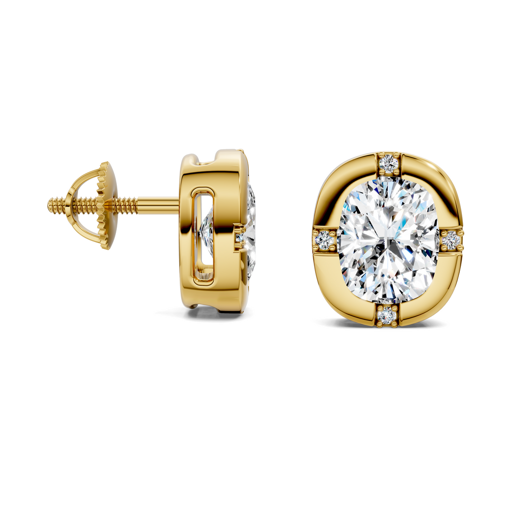 Cushion Cut Bezel Accent Stud Earrings