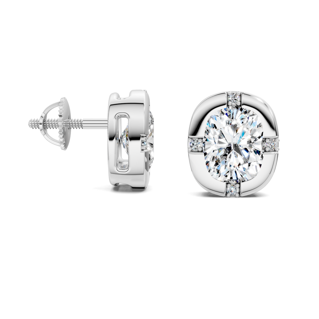 Cushion Cut Bezel Accent Stud Earrings