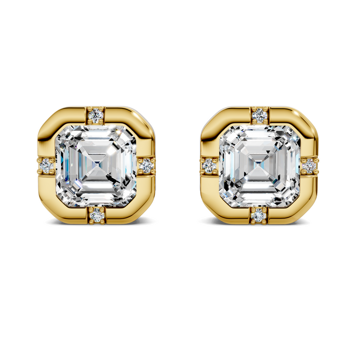 Asscher Cut Bezel Accent Stud Earrings