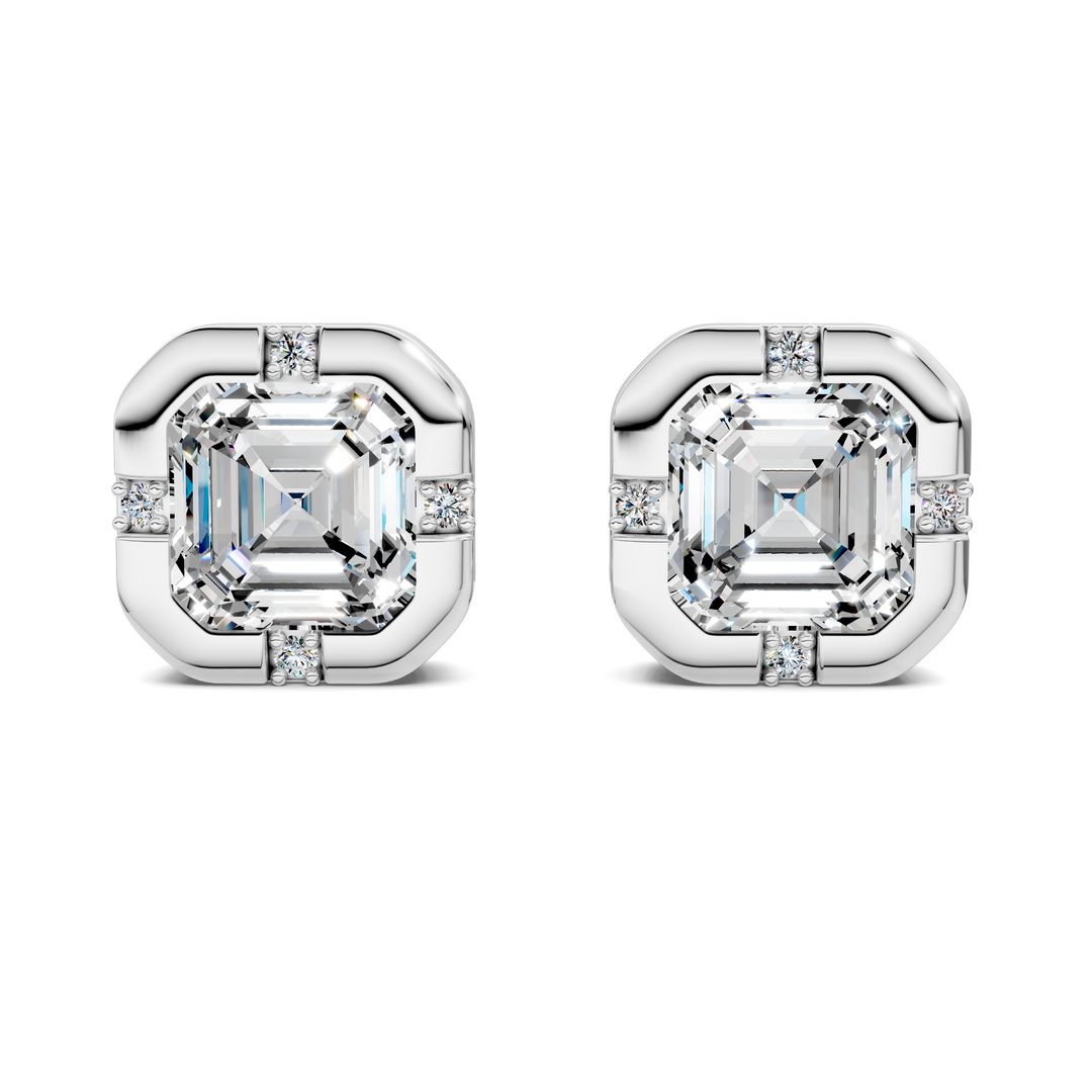 Asscher Cut Bezel Accent Stud Earrings