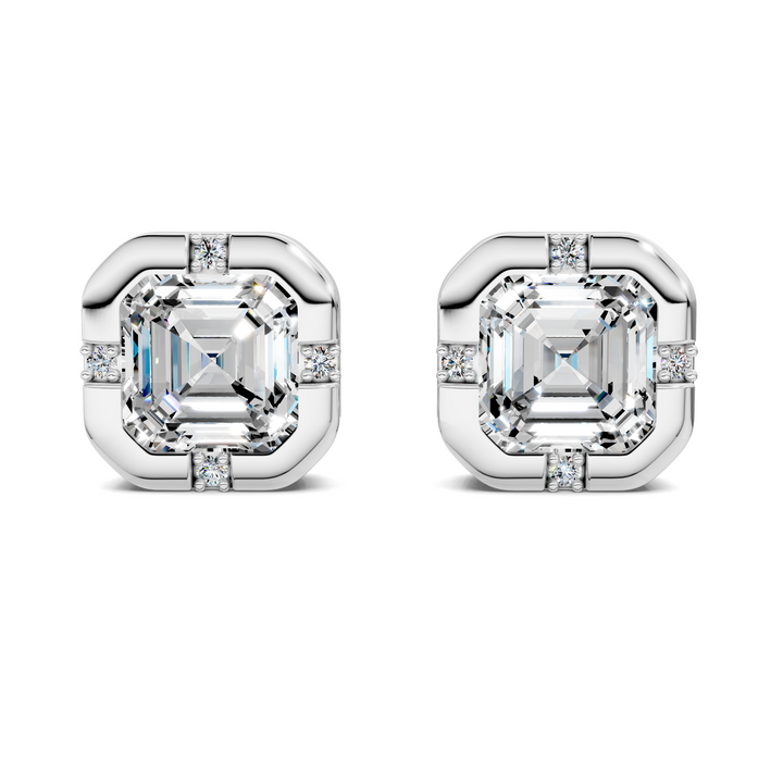 Asscher Cut Bezel Accent Stud Earrings