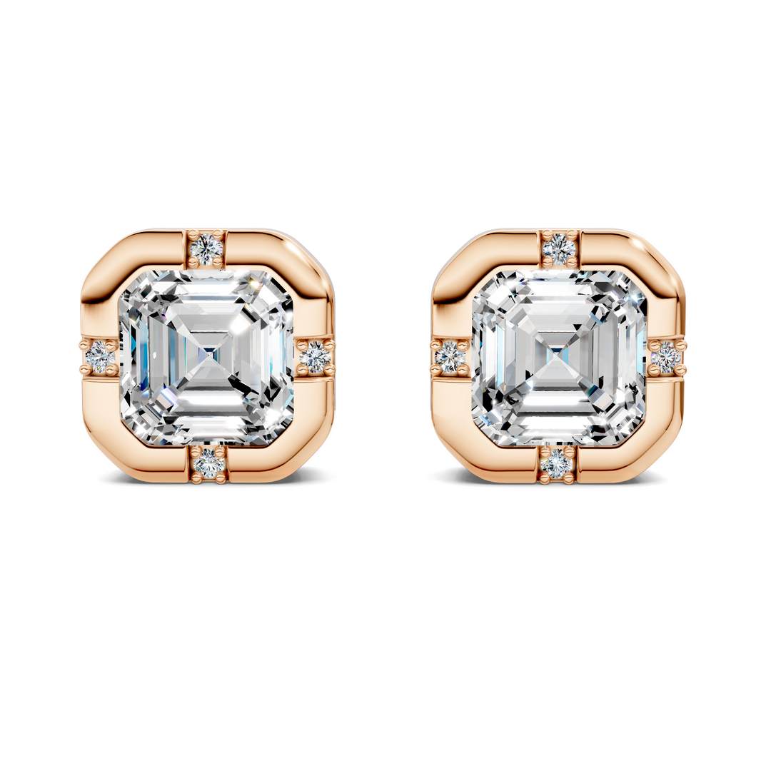 Asscher Cut Bezel Accent Stud Earrings