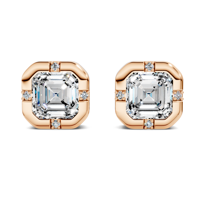 Asscher Cut Bezel Accent Stud Earrings