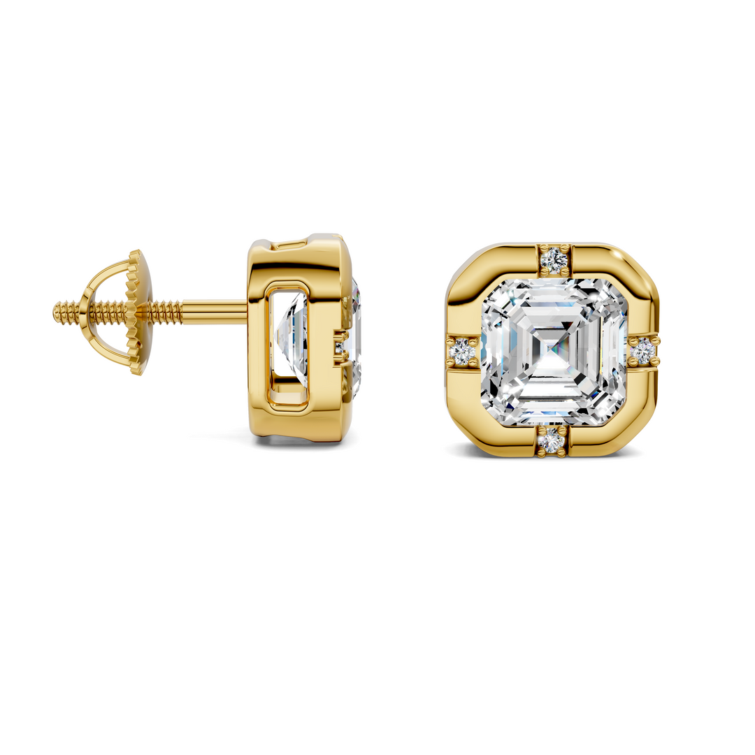Asscher Cut Bezel Accent Stud Earrings