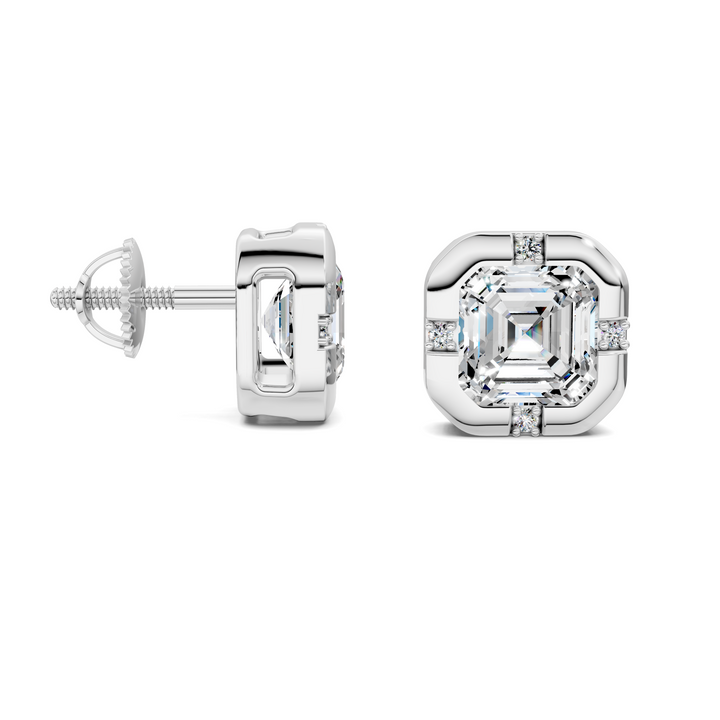 Asscher Cut Bezel Accent Stud Earrings