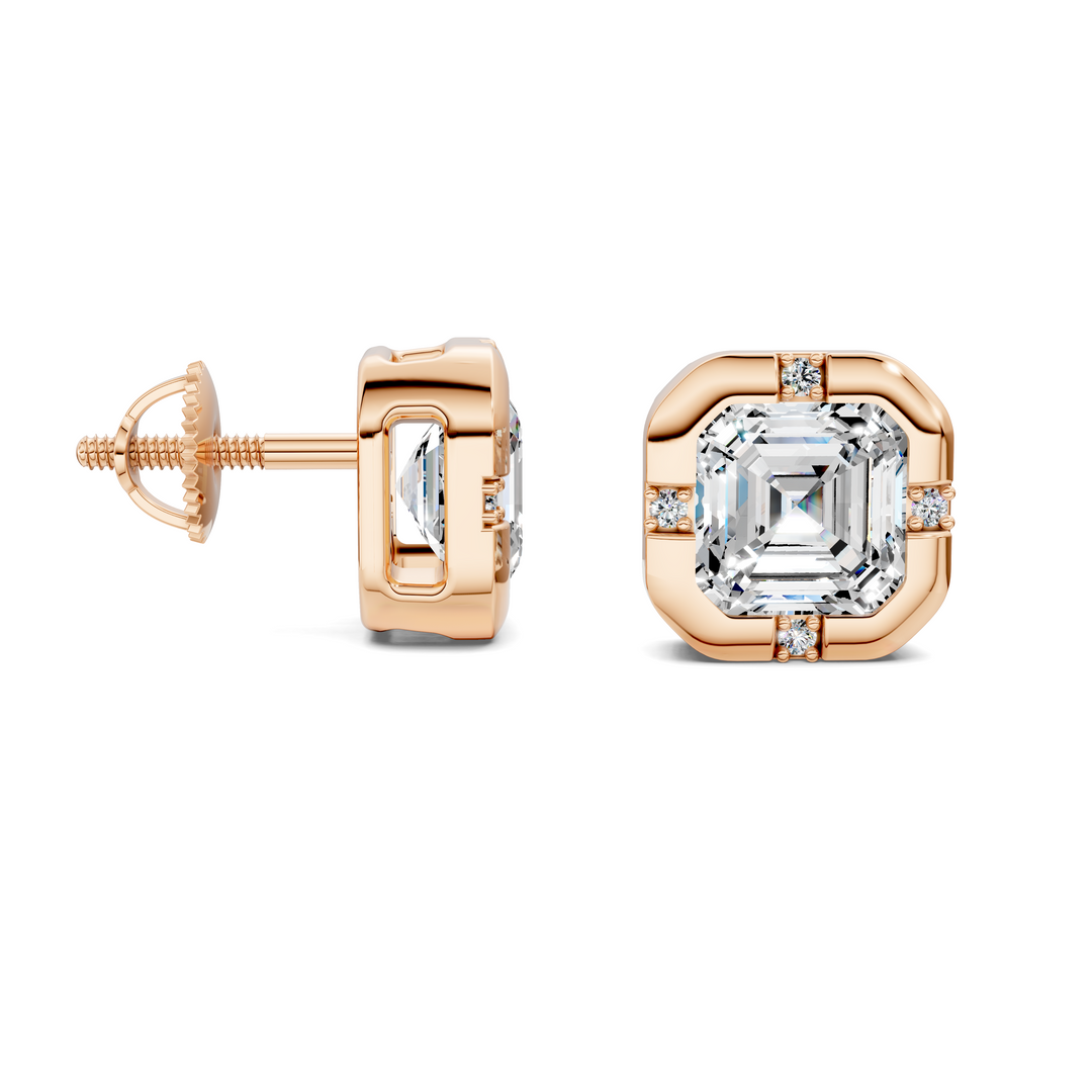 Asscher Cut Bezel Accent Stud Earrings