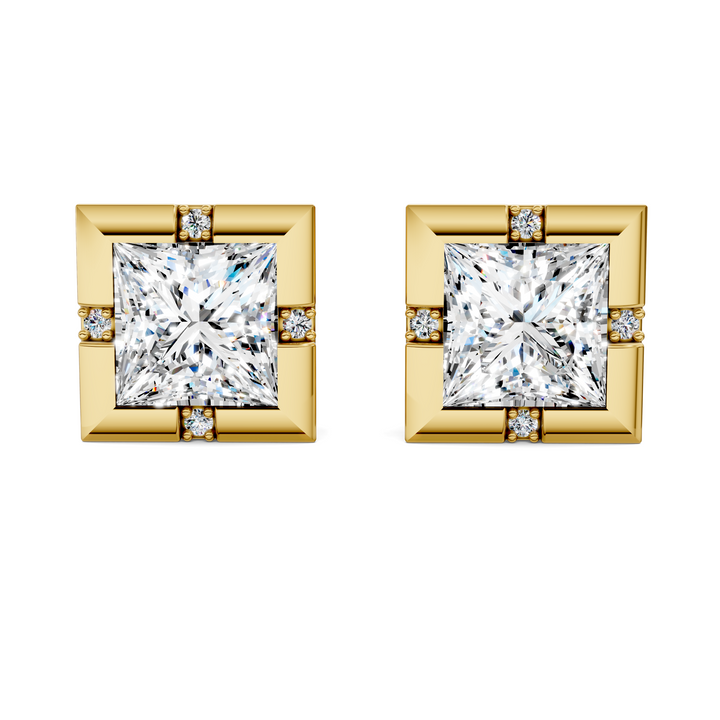 Princess Cut Bezel Accent Stud Earrings