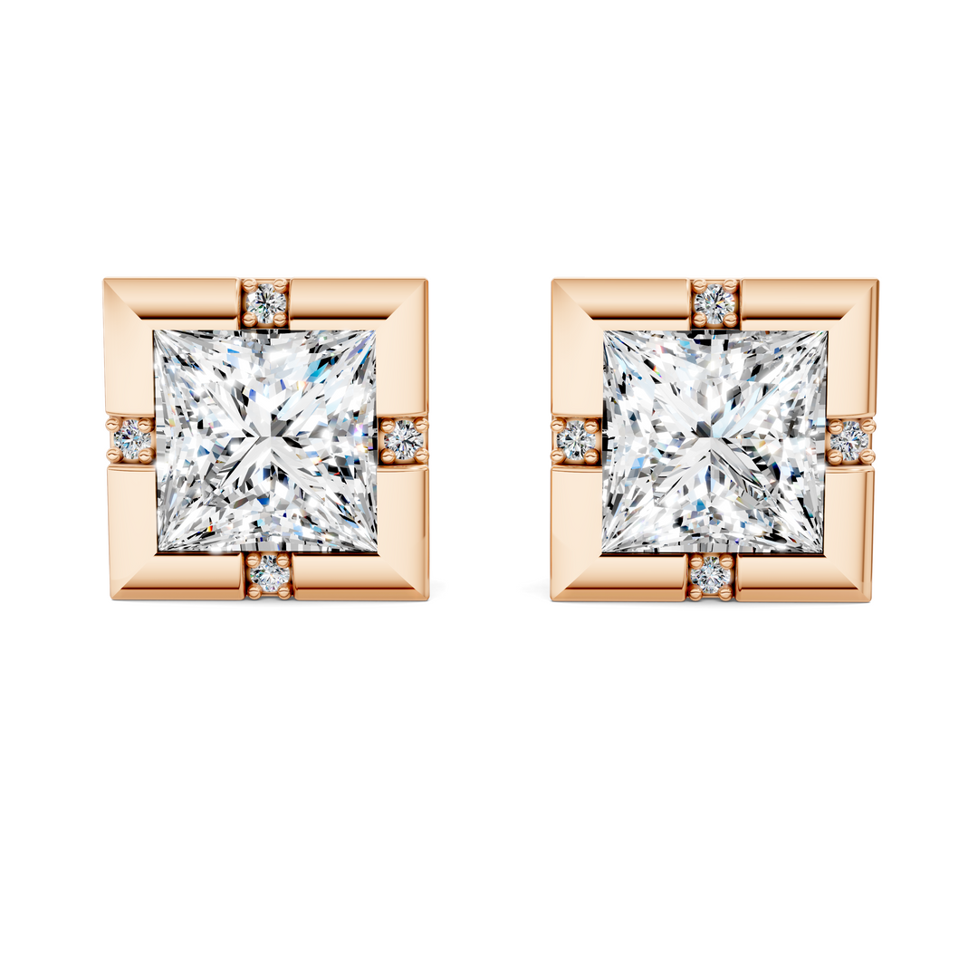 Princess Cut Bezel Accent Stud Earrings