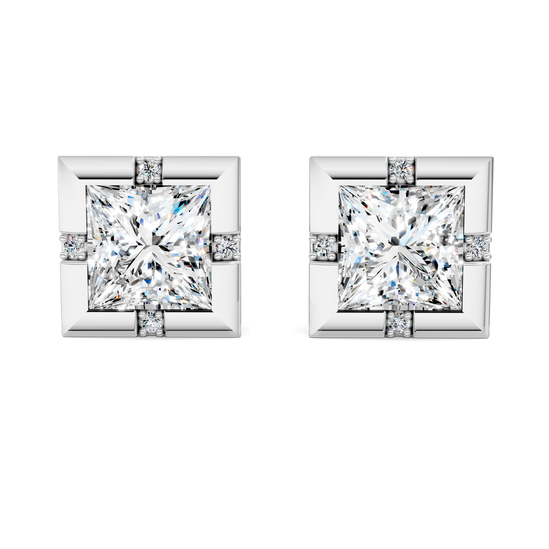 Princess Cut Bezel Accent Stud Earrings