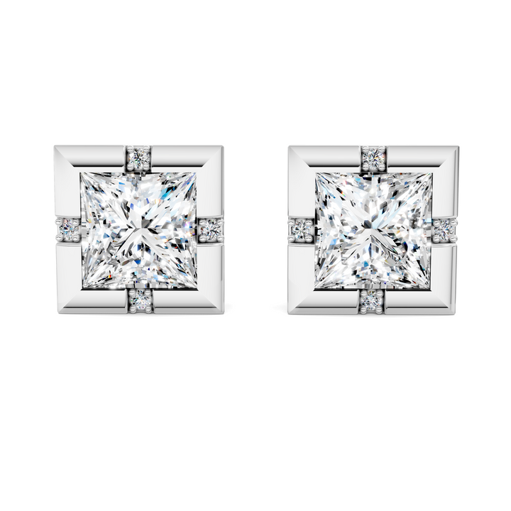 Princess Cut Bezel Accent Stud Earrings