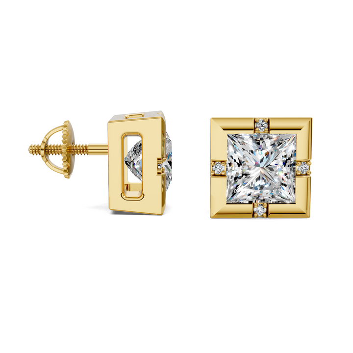 Princess Cut Bezel Accent Stud Earrings
