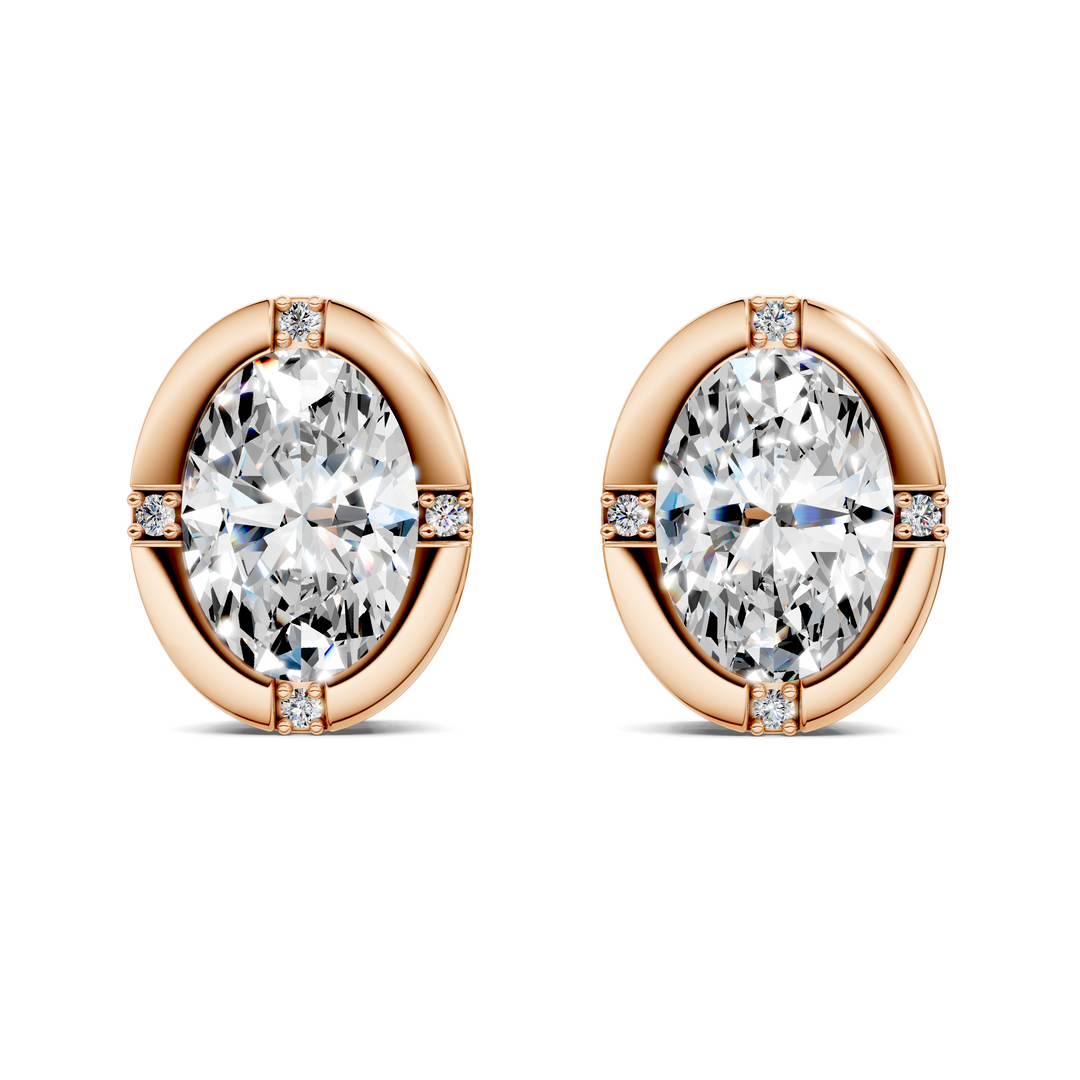 Oval Cut Bezel Accent Stud Earrings