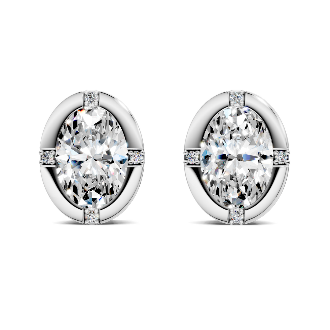 Oval Cut Bezel Accent Stud Earrings