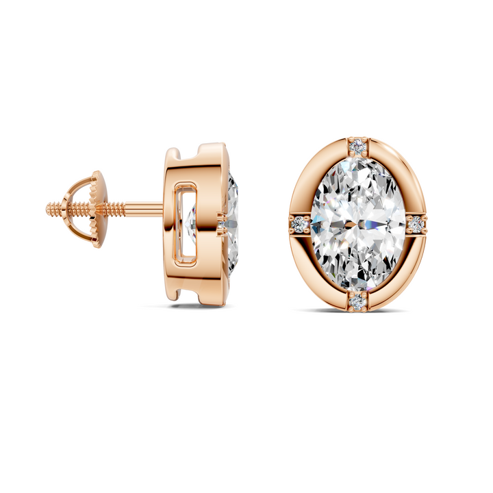 Oval Cut Bezel Accent Stud Earrings
