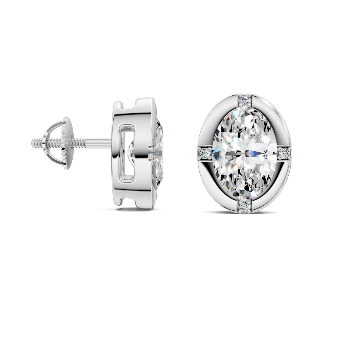 Oval Cut Bezel Accent Stud Earrings