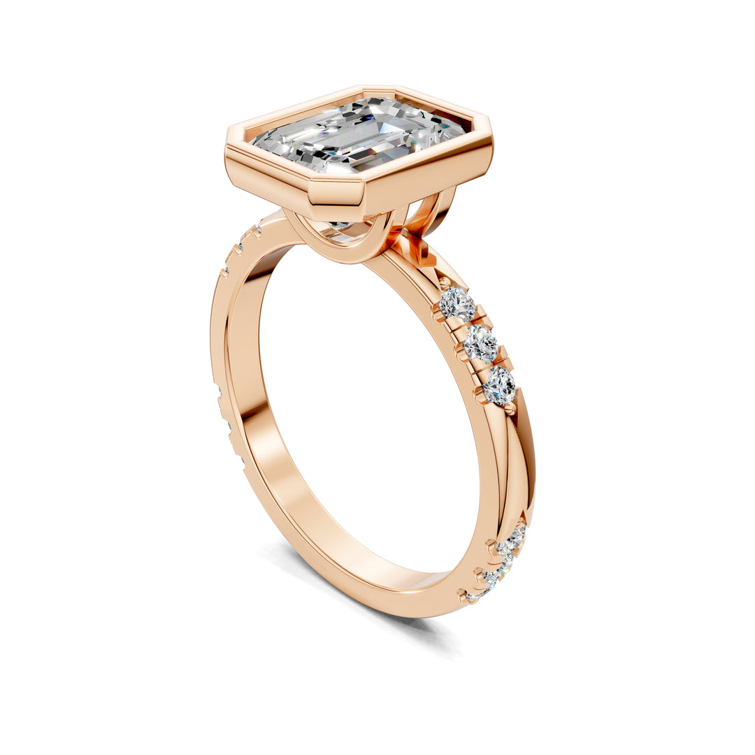 Amanda Cut Bezel Ring with Pavé Accents Engagement Ring