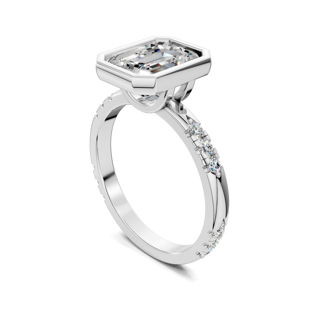 Amanda Cut Bezel Ring with Pavé Accents Engagement Ring